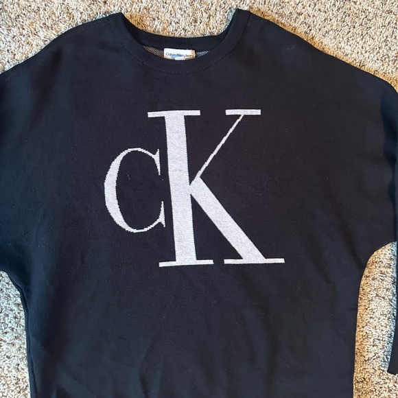 Calvin Klein CK Monogram Logo Dolman Sleeve Cropped Sweater Cotton Black/White - Picture 5 of 12